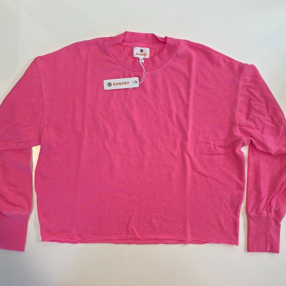 Sundry Cropped Raw Hem Sweatshirt